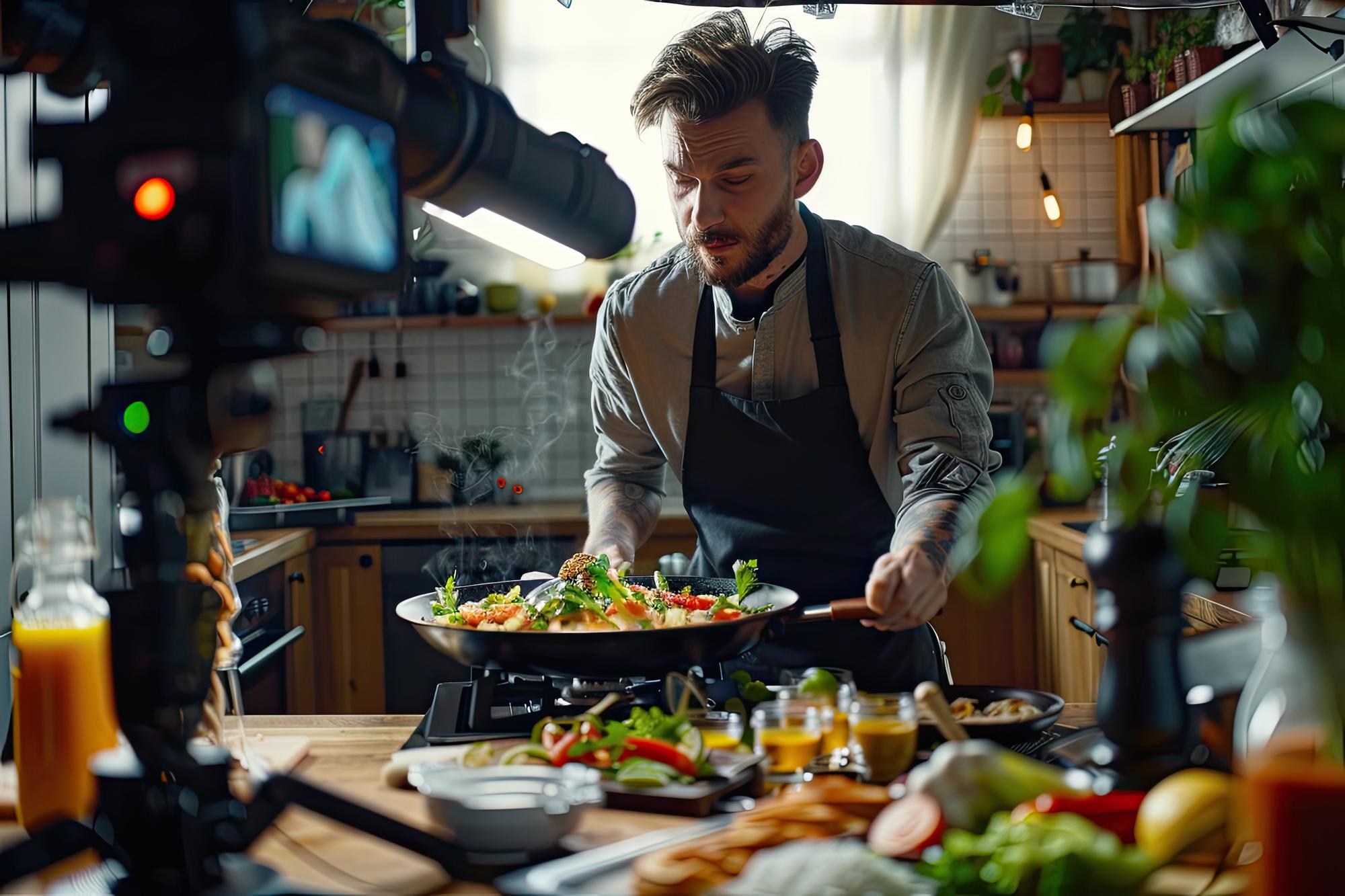 Kucharz przygotowujący fine dining w domowej kuchni